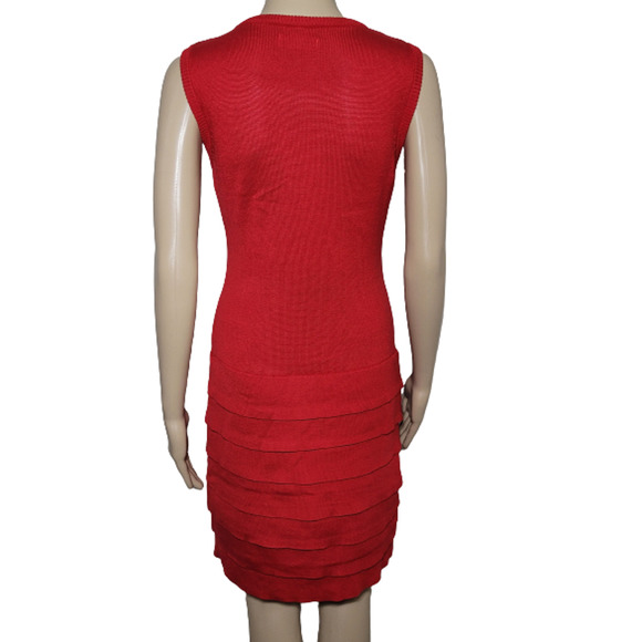 Calvin Klein Women's Red Sleeveless Round Neck Tiered Knit Sweater Dress Size S - Picture 3 of 6